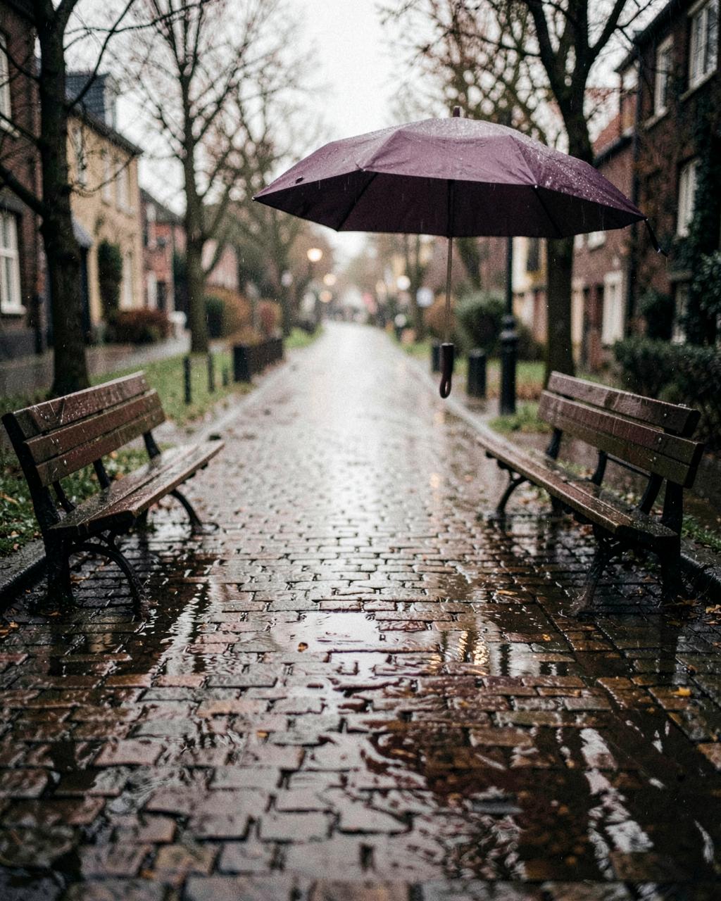 Wandeling langs het water op een regenachtige dag